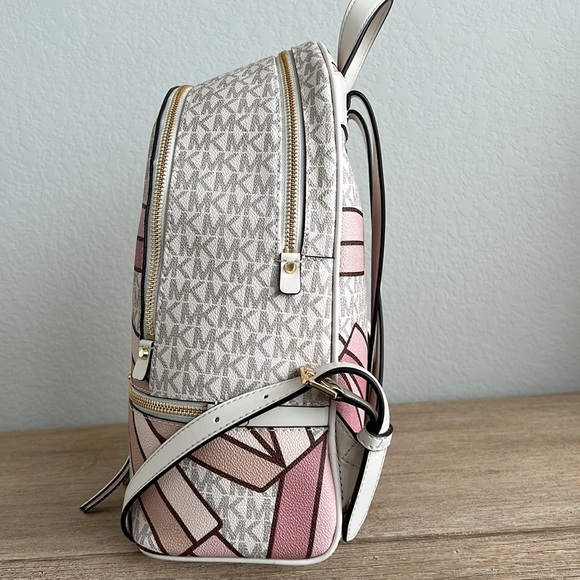 Michael Kors Rhea Signature Logo Zip Medium Backpack - Smokey Rose Multi - Picture 10 of 17